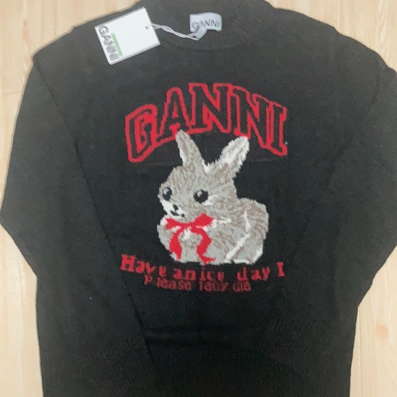 Women’s Black rabbit Pattern Ganni logo sweater size Small perfect condition